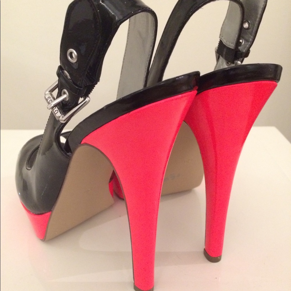 Guess Glossy Black Patent Hot Pink Platforms